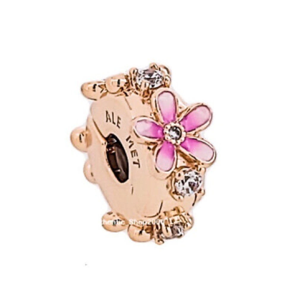 PANDORA Rose 14k Gold Pink Daisy Spacer Clip Charm Pendant